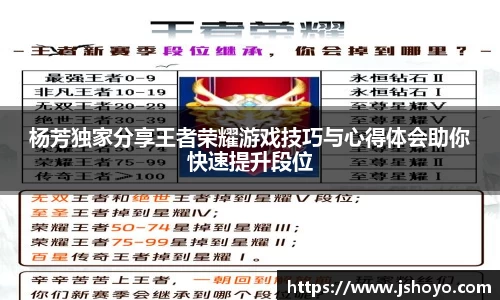 杨芳独家分享王者荣耀游戏技巧与心得体会助你快速提升段位